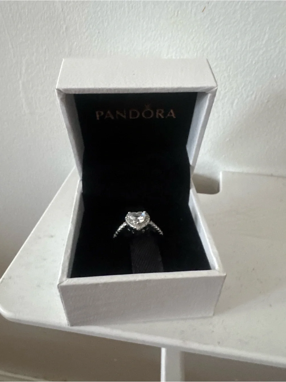 Pandora Silver Heart Ring with Clear Stone and Pavé Accents